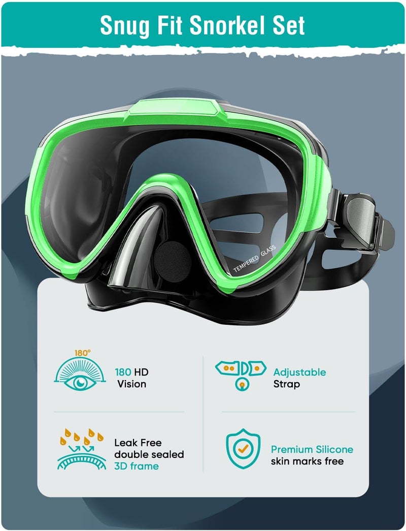 Seovediary Snorkel Set Adults Snorkeling Gear Anti-Fog Panoramic View Swim Mask Dry Top Snorkel Kit with Carry Bag for Snorkeling Scuba Diving Swimming Travel - Image 2